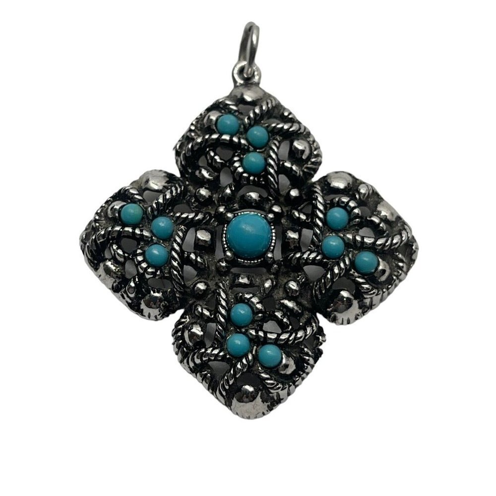 Vintage Avon Sierra Maltese Cross Faux Turquoise Pendant 1973